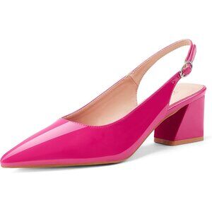 Women Slingback Hot Pink Toe Block Heel Pump Low Heel Office Wedding Dress Shoes